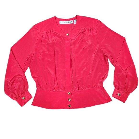 Vintage 1980s Red‎ Blouse Top Balloon Sleeve Gold Buttons Retro Size 14 Large - Picture 1 of 10